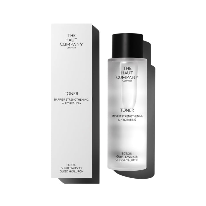 The Haut Company Toner with Hyaluronic Acid and Ectoin for skin hydration and protection, displayed with its packaging.